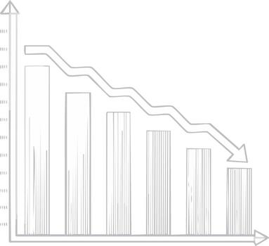 Decreasing Bar Chart with Downward Arrow Line Sketch Illustration vector