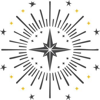 Elegant celestial starburst with guiding compass rose symbol and sparkling elements vector