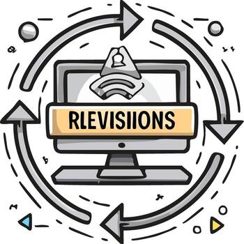 Revisions and feedback loop concept with a computer monitor in a doodle style vector