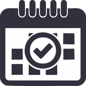 calendario con marca de verificación símbolo indicando un terminado tarea o programado evento vector