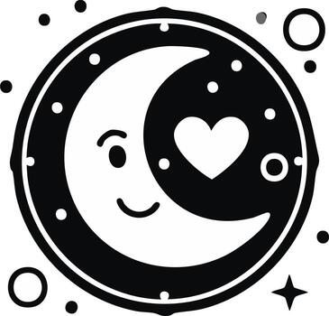 Charming Crescent Moon with Heart, Smiling Face, and Starry Celestial Elements vector