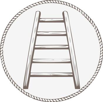 Wooden ladder within a rope circle in a simple graphic style vector