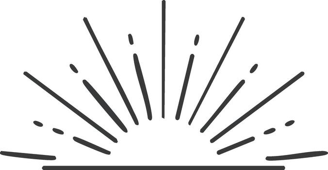 Sunburst graphic element, hand-drawn style, radiating lines and dots vector