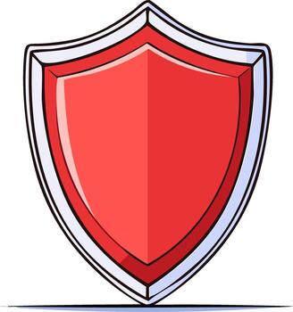 Illustration of a shield in red with light blue border and slight drop shadow effect vector