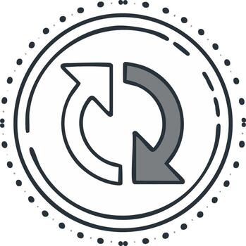 Drawn circular arrows symbol within a circle and dot borders vector