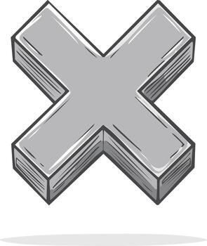 Stylized three dimensional grey X mark symbol icon illustration representing close delete incorrect or error vector