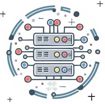 resumen ilustración de datos servidores conectado en un circular circuito con gráfico elementos vector