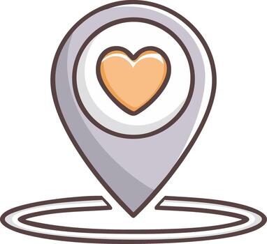 Heart location pointer icon illustration representing love destination or favorite places for navigation and guidance apps vector