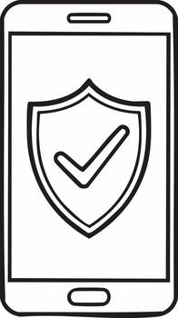 Smartphone screen with shield icon and check mark, data protection concept vector