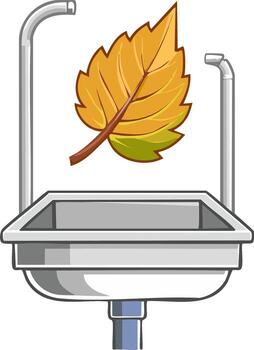 Autumn leaf falling into a sink with a faucet vector