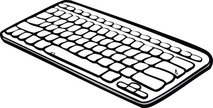 Illustration of a wireless keyboard, keys for a computer, outline, black and white image vector