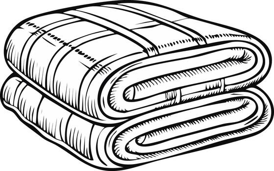 Neatly Folded Blanket Stacked with Horizontal and Vertical Bands in Black and White Illustration vector