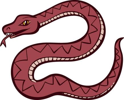 Cartoon Snake with Angular Pattern, Crimson Reptile with Tongue, Illustration vector
