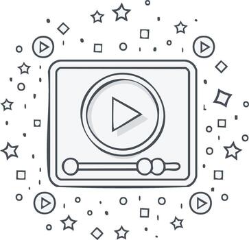 Doodle Hand Drawn Player Interface with Play Button and Progress Bar vector