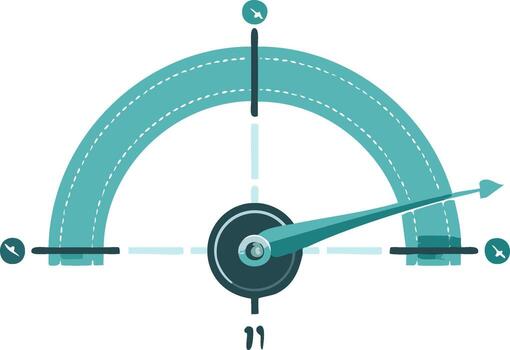 Conceptual illustration of a performance gauge with a road path showing fast speed and travel progress vector