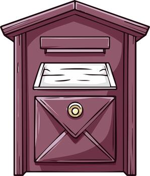 Maroon Wooden Mailbox with Envelope Symbol Front View Isolated vector