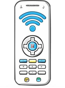 Cartoon style smart remote control with wireless signal and media buttons vector