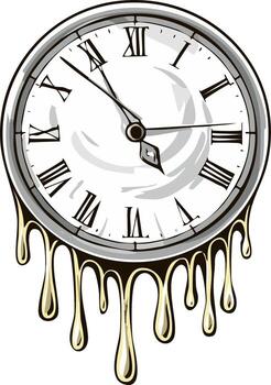 Melting Clock with Roman Numerals Illustrating Time Passing vector