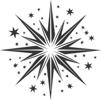 Dynamic stylized starburst illustration with radiating rays and numerous sparkling small stars an abstract graphic design element vector