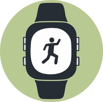 Stylized Smartwatch with Running Figure, Flat Design for Fitness and Activity Tracking, Green Circle Background vector