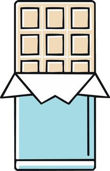 Simple illustration of a broken chocolate bar partially unwrapped with a light blue wrapper vector