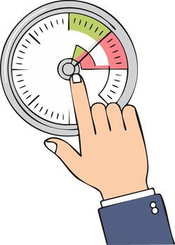 Business hand adjusting a colorful performance meter for risk management control vector