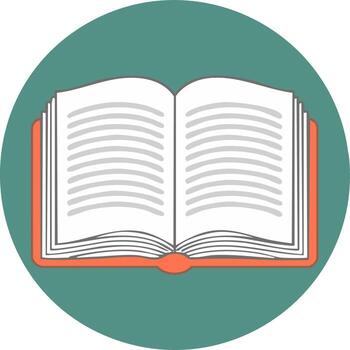 Open Book Icon With Pages and Text Lines Inside a Teal Circle with Shadow vector