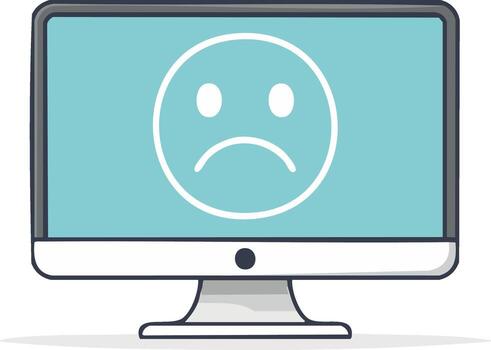 computadora pantalla muestra triste cara indicando error o problema concepto ilustración vector