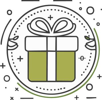 verde regalo caja ilustración con arco en un decorativo circulo marco y resumen elementos vector