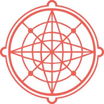 Mystical geometric circular symbol with an eight pointed star and grid icon vector