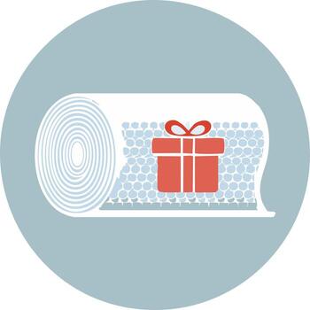 Bubble wrap roll with a red gift box inside, symbolizing safe package delivery vector