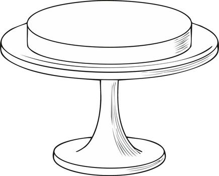 Line art drawing of a round table with pedestal base and a raised round surface vector