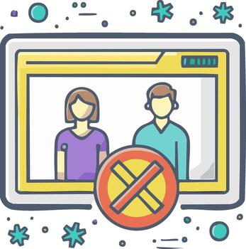 Digital screen with abstract users and a prohibition symbol, representing blocked access or restricted content vector