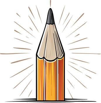 Bright Yellow Pencil with Sharp Point and Radial Rays Symbolizing Creativity and Ideas vector