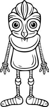 Line art of cartoon bird-like robot standing with segmented limbs and large eyes vector