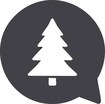 Flat design icon with a white pine tree in a dark grey speech bubble vector