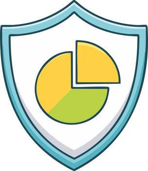 Shield with pie chart symbol representing data security and protection vector