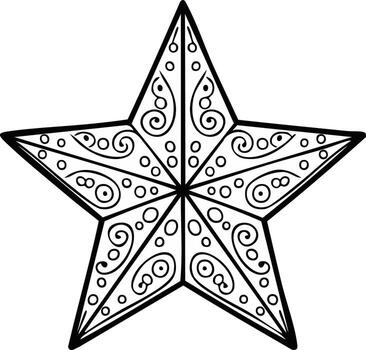 Decorative Star with Ornate Scrollwork and Circles in Black and White vector