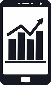 Smartphone Displaying Bar Chart with Arrow Symbolizing Growth and Performance Metrics on a Mobile Device vector