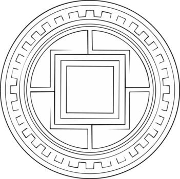 minimalista circular geométrico símbolo resumen diseño concéntrico cuadrado patrones intrincado decorativo contorno negro blanco línea Arte vector