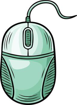 un ligero verde computadora ratón con un cable y un Desplazarse rueda, presentado en un sencillo ilustración estilo vector