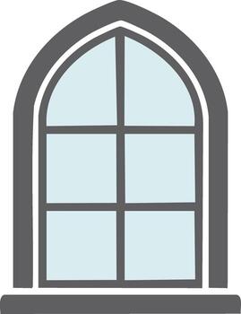 arco ventana con paneles arquitectura diseño medieval estilo ventana gris marco azul cielo fuera de ver ilustración vector