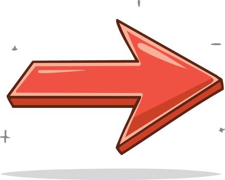 brillante rojo dibujos animados flecha señalando Derecha con carrera y sombra direccional símbolo diseño vector