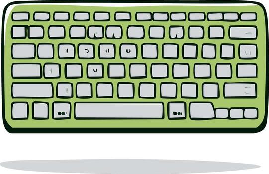 Lime Green Keyboard Illustration, Grey Keys, Computer Accessory, Hand-Drawn Style, Office, Tech vector