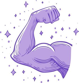 Flexed Bicep Muscle with Sparkles, Strong Arm Symbol for Power and Strength vector