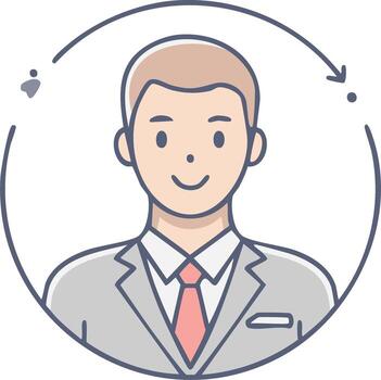 Smiling Man in Suit Icon with Circular Progress Arrow and Dots Symbolizing Interaction vector
