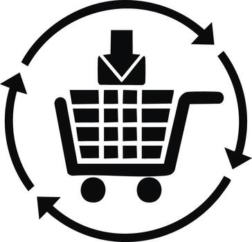 Shopping cart with an arrow inside a circular flow for ecommerce or digital business vector