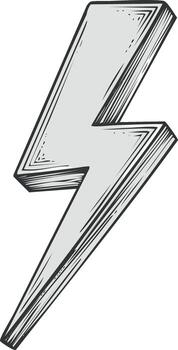 Illustration of a three dimensional lightning bolt in a retro style with graphic lines vector