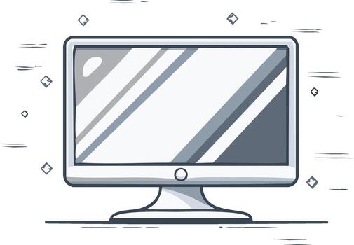 Modern computer monitor with reflective screen and abstract shapes on white background vector
