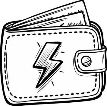 incompleto negro y blanco billetera con relámpago tornillo símbolo representando rápido dinero y rápido digital pagos vector